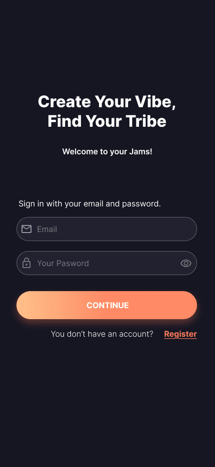 Pro Jam sign-in screen, dark theme.