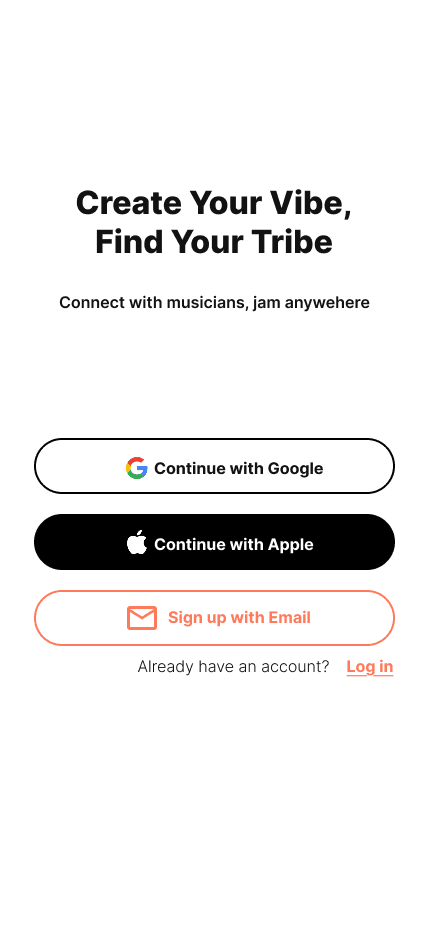 Pro Jam sign-up screen, light theme.